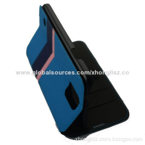 PU Leather Case for Samsung S5, with Stand Design, Contrasting Color Material Matching Design